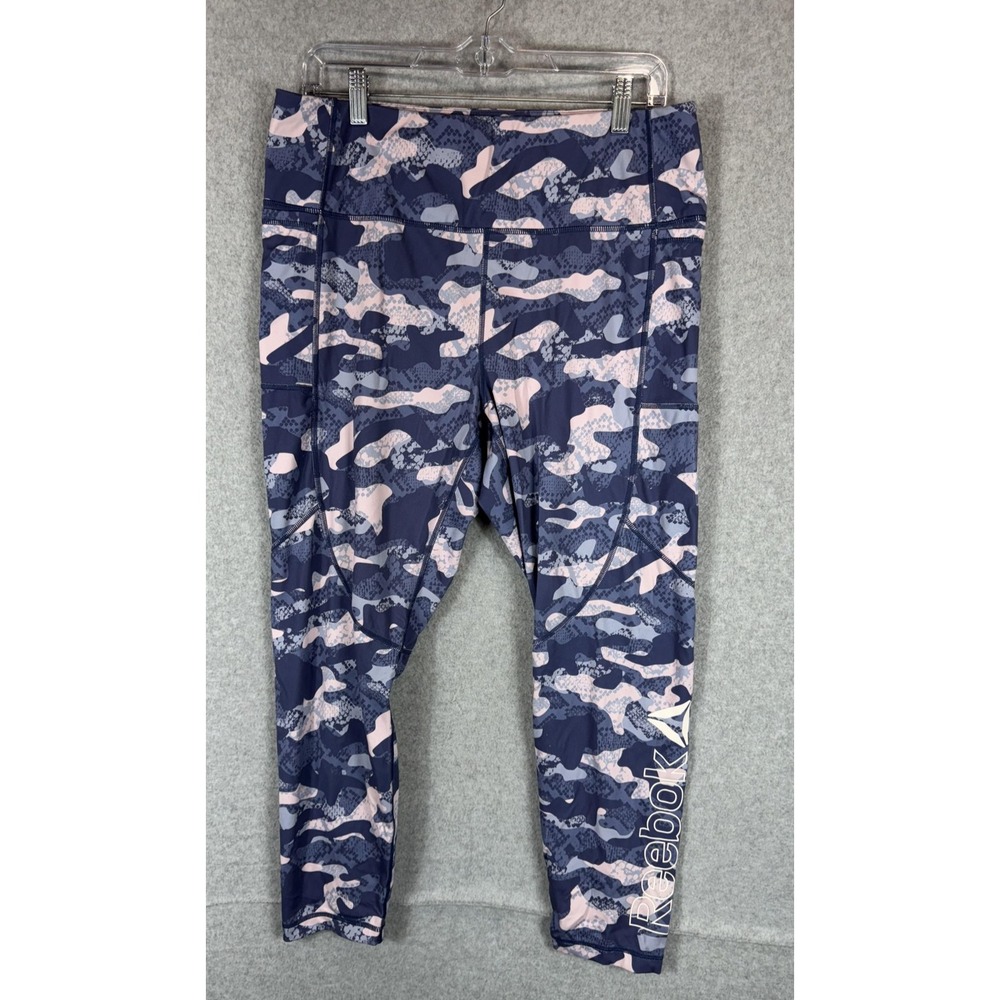 Reebok Leggings Womens XL Blue Pink Camo Athletic Workout‎ Activewear Pockets